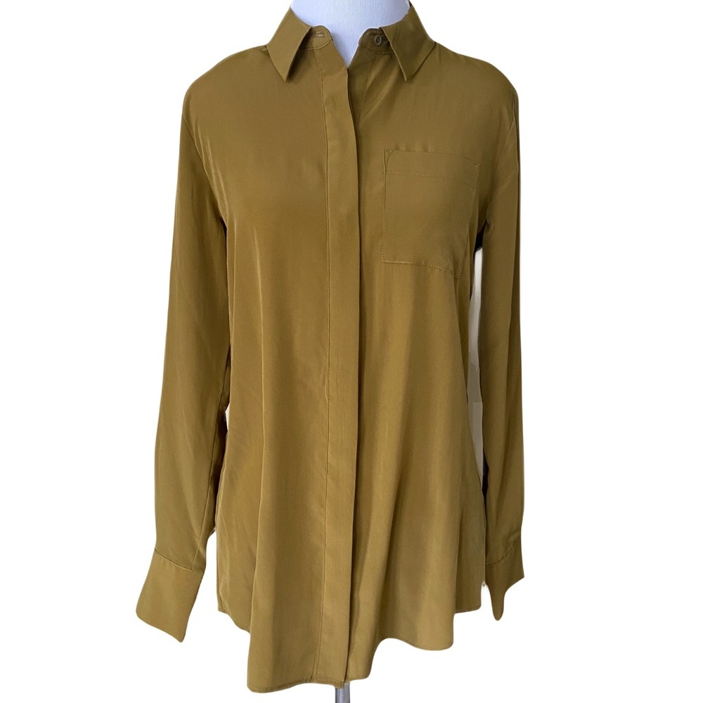 NINE WEST Olive Green Button-Up Blouse